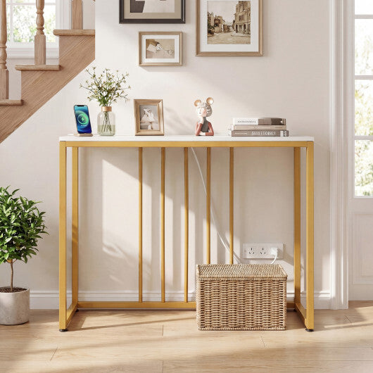 39"Modern Console Table with Built-in Charging Station-White W2B