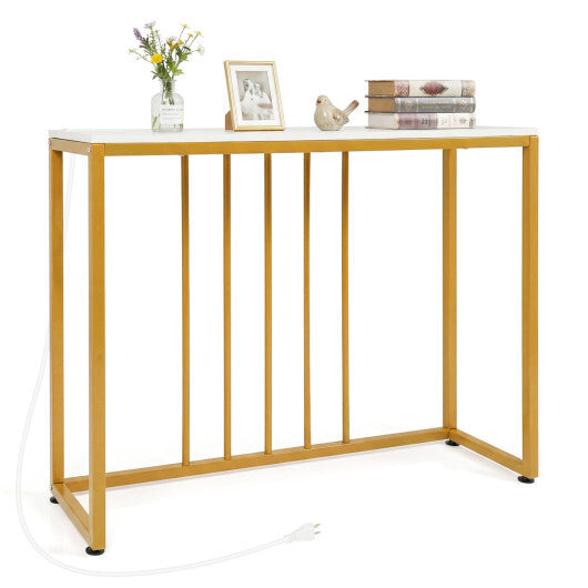 39"Modern Console Table with Built-in Charging Station-White W2B