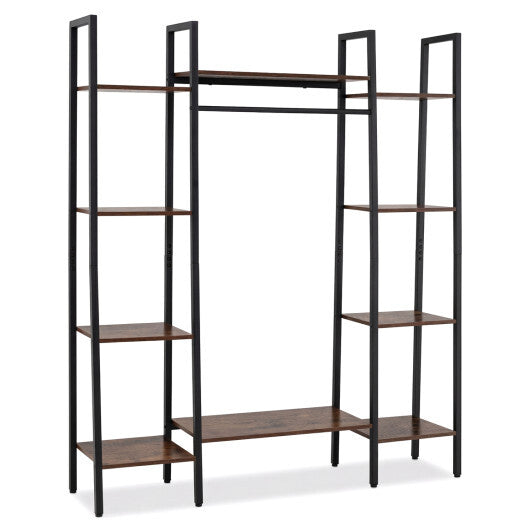 55.5 inch Tall Plant Stand 10-Tier Plant Rack with 16 Colors LED Strip Lights-Rustic Brown W2B