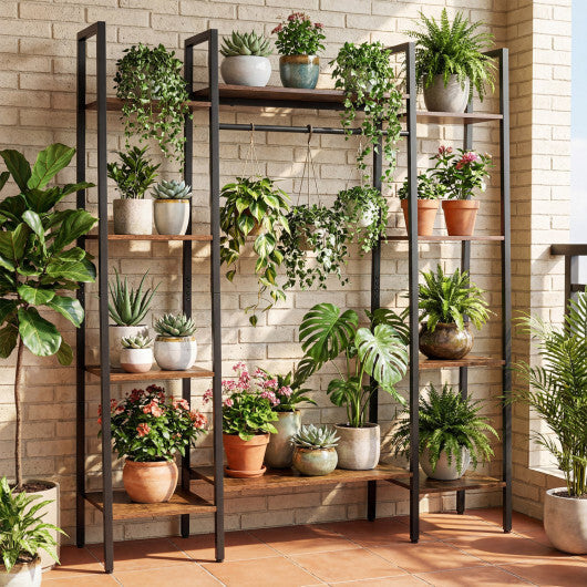 55.5 inch Tall Plant Stand 10-Tier Plant Rack with 16 Colors LED Strip Lights-Rustic Brown W2B