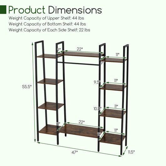 55.5 inch Tall Plant Stand 10-Tier Plant Rack with 16 Colors LED Strip Lights-Rustic Brown W2B