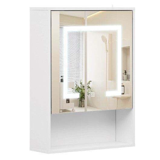 Medicine Cabinet with Mirror and 3 Color LED Lights Recessed or Wall Mounted-White W2B