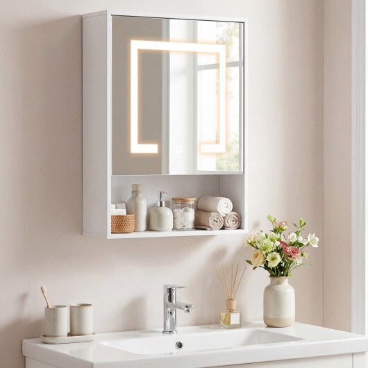 Medicine Cabinet with Mirror and 3 Color LED Lights Recessed or Wall Mounted-White W2B