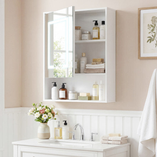 Medicine Cabinet with Mirror and 3 Color LED Lights Recessed or Wall Mounted-White W2B