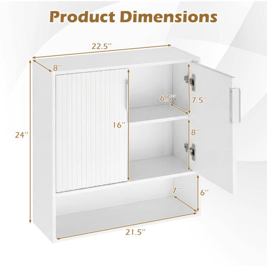 Bathroom Wall Cabinet with 2 Fluted Doors and Open Cube and Adjustable Shelf-White W2B