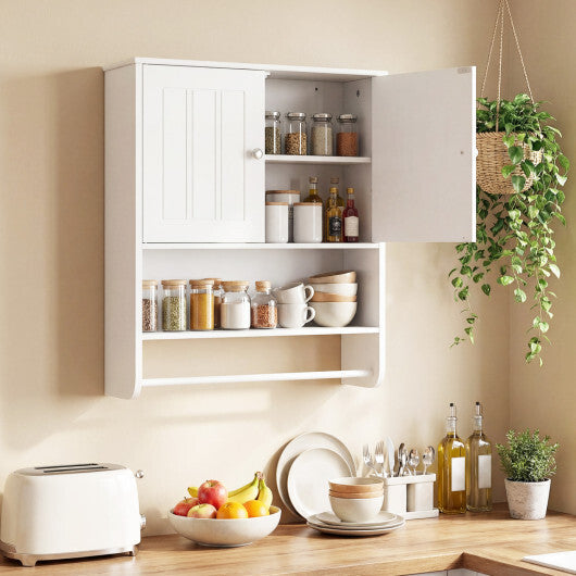 Bathroom Wall Cabinet with Towel Bar and Open Shelf and Adjustable Shelf-White W2B