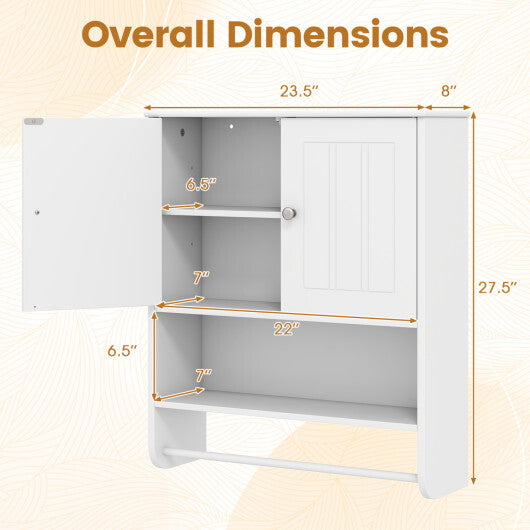 Bathroom Wall Cabinet with Towel Bar and Open Shelf and Adjustable Shelf-White W2B
