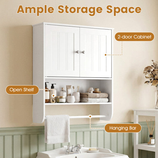Bathroom Wall Cabinet with Towel Bar and Open Shelf and Adjustable Shelf-White W2B