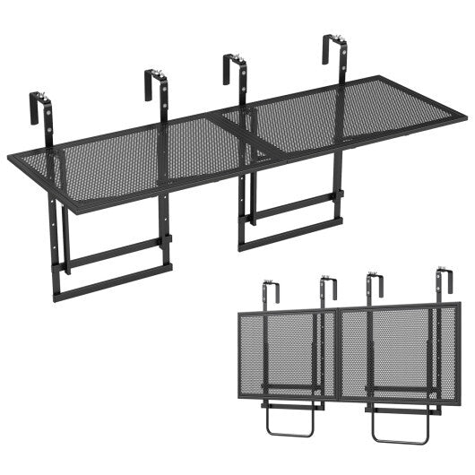 Set of 2 48" Balcony Railing Table with 5-Level Adjustable Height for Patio and Deck-Black W2B