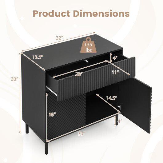 32" Wide Buffet Cabinet with 2 Doors and 1 Drawer for Kitchen-Black W2B
