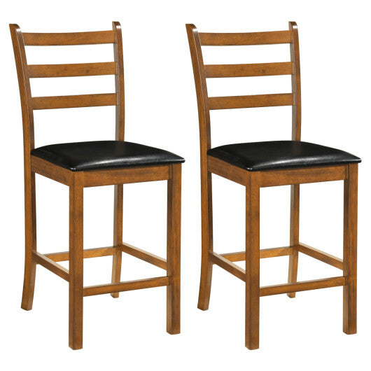 Rubber Wood Ladder Back Bar Stools Set of 2 24inch Counter Height Kitchen Island High Chairs-Walnut W2B