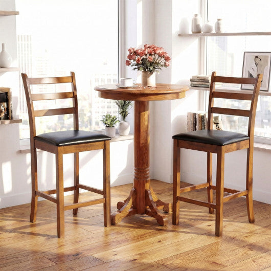 Rubber Wood Ladder Back Bar Stools Set of 2 24inch Counter Height Kitchen Island High Chairs-Walnut W2B