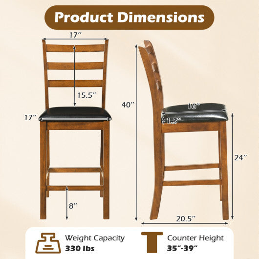 Rubber Wood Ladder Back Bar Stools Set of 2 24inch Counter Height Kitchen Island High Chairs-Walnut W2B