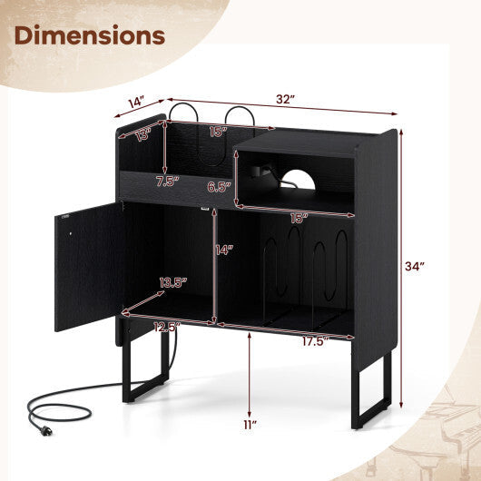 Record Player Stand with Power Outlets and Vinyl Storage Holder up to 250 Albums-Black W2B