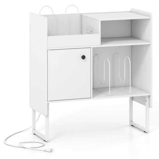 Record Player Stand with Power Outlets and Vinyl Storage Holder up to 250 Albums-Black W2B
