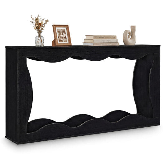 63 Inch Console Table 2-Tier Narrow Entryway Table with Wavy Edge Storage Shelf-Black W2B
