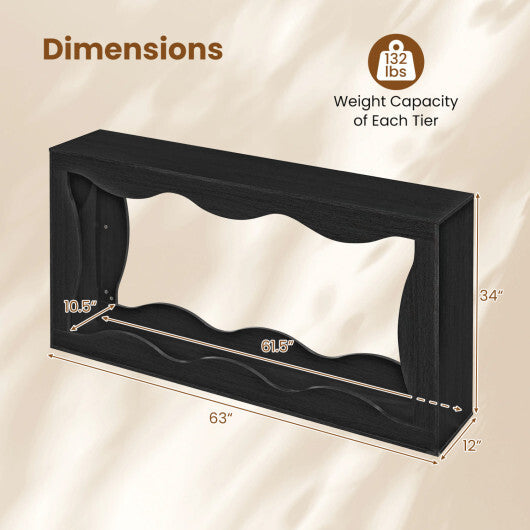 63 Inch Console Table 2-Tier Narrow Entryway Table with Wavy Edge Storage Shelf-Black W2B