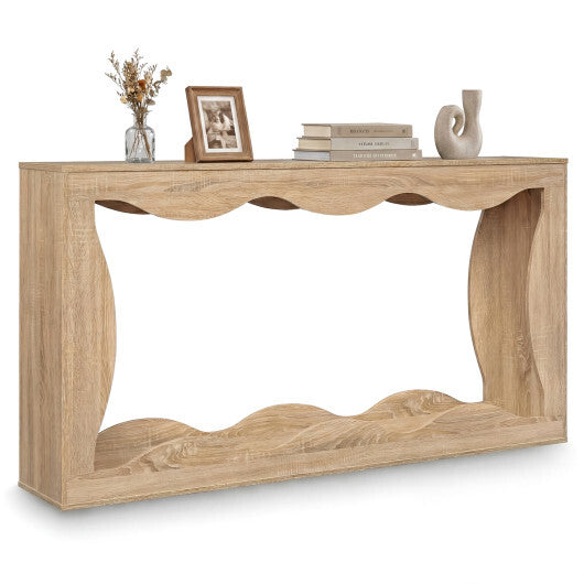 63 Inch Console Table 2-Tier Narrow Entryway Table with Wavy Edge Storage Shelf-Black W2B