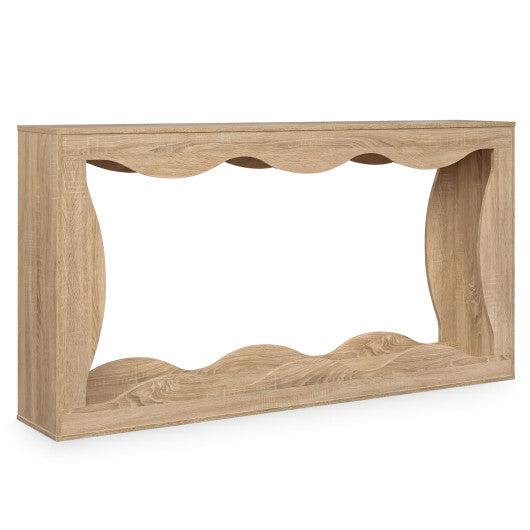 63 Inch Console Table 2-Tier Narrow Entryway Table with Wavy Edge Storage Shelf-Black W2B