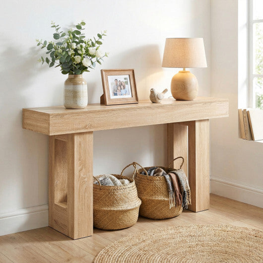 63 Inches Long Console Table Farmhouse Entryway Table with Storage-Natural W2B