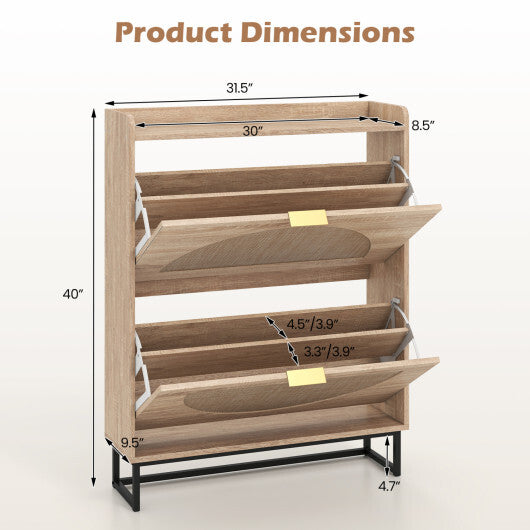 Narrow Shoe Storage Cabinet with 2 Flip Drawers and Adjustable Shelves-Natural W2B