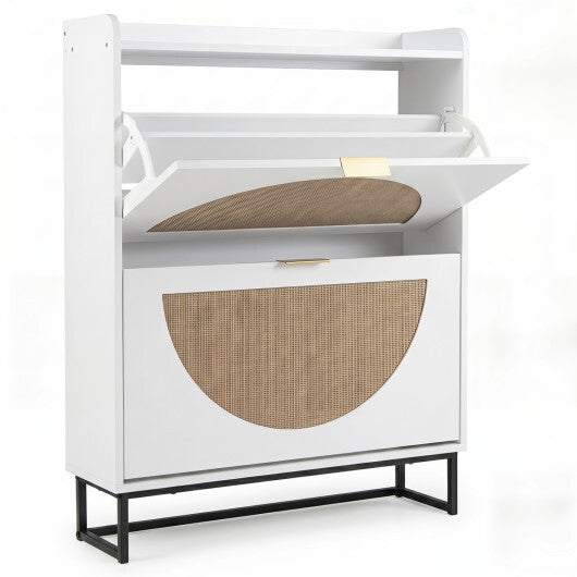 Narrow Shoe Storage Cabinet with 2 Flip Drawers and Adjustable Shelves-Natural W2B