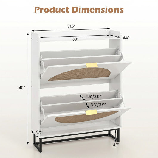Narrow Shoe Storage Cabinet with 2 Flip Drawers and Adjustable Shelves-Natural W2B
