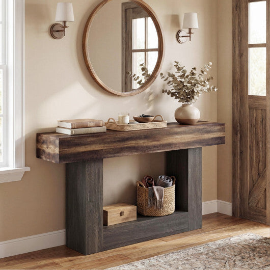 2-Tier Farmhouse Console Table 63" Long with Storage Shelf-Rustic Brown W2B