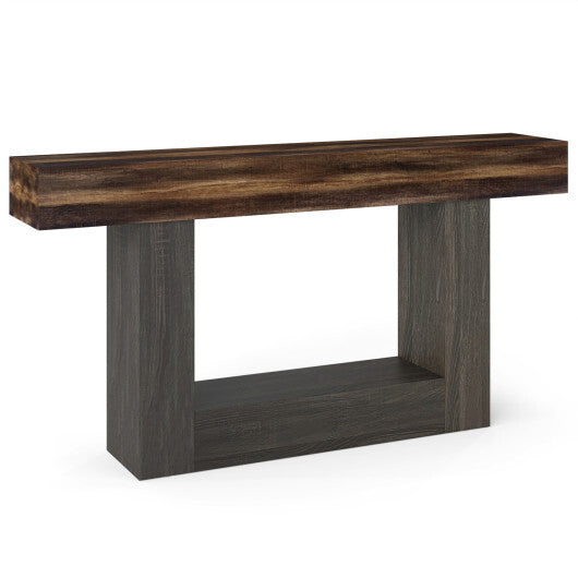 2-Tier Farmhouse Console Table 63" Long with Storage Shelf-Rustic Brown W2B