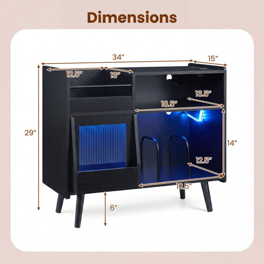 Record Player Stand with LED Light and Power Outlets-Black W2B