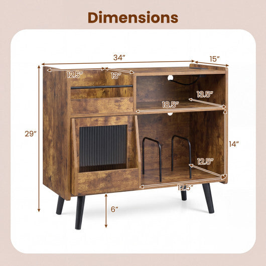 Record Player Stand with LED Light and Power Outlets-Black W2B