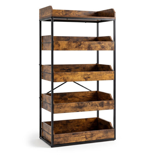 5-Tier Food Storage Rack with 4 Pull-out Drawers and Adjustable Feet-Rustic Brown W2B