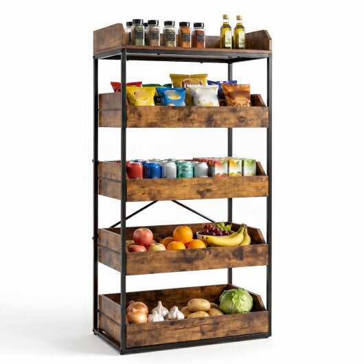 5-Tier Food Storage Rack with 4 Pull-out Drawers and Adjustable Feet-Rustic Brown W2B