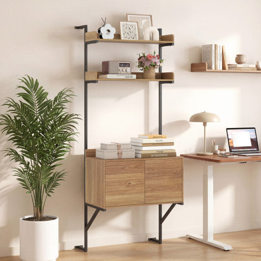 Tall Ladder Shelf with Storage Cabinet Narrow Wall Mounted Ladder Bookcase-Natural W2B