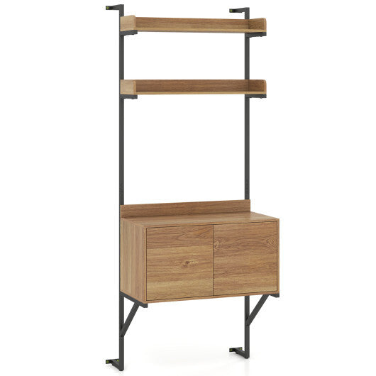 Tall Ladder Shelf with Storage Cabinet Narrow Wall Mounted Ladder Bookcase-Natural W2B