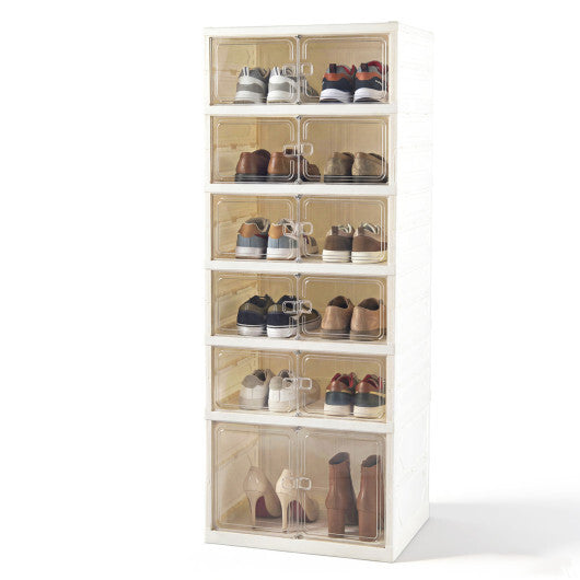 Foldable Shoe Rack Organizer 12-Pair 6-Tier Collapsible Shoe Cabinet-White W2B
