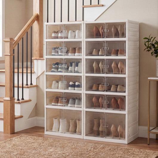 Foldable Shoe Rack Organizer 12-Pair 6-Tier Collapsible Shoe Cabinet-White W2B