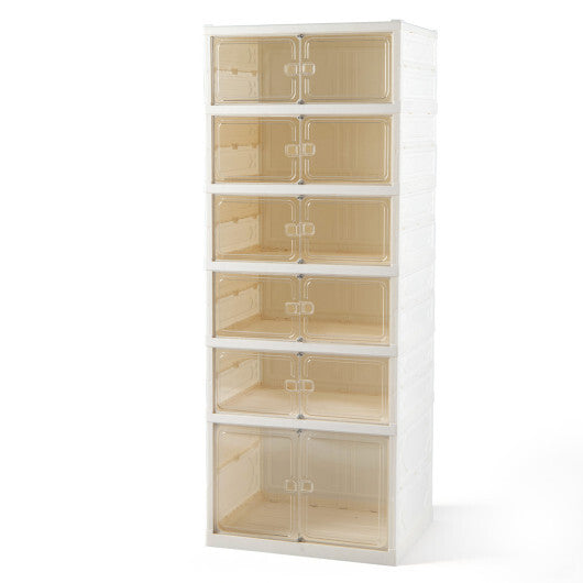 Foldable Shoe Rack Organizer 12-Pair 6-Tier Collapsible Shoe Cabinet-White W2B