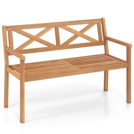 2-Person Patio Acacia Wood Garden Chair with Armrests and Backrest for Backyard W2B