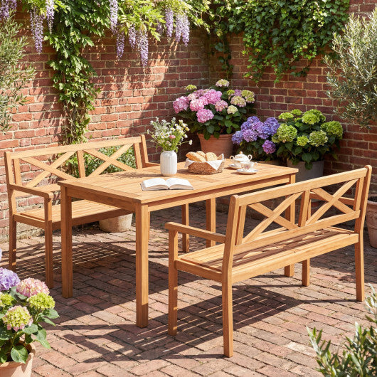 2-Person Patio Acacia Wood Garden Chair with Armrests and Backrest for Backyard W2B