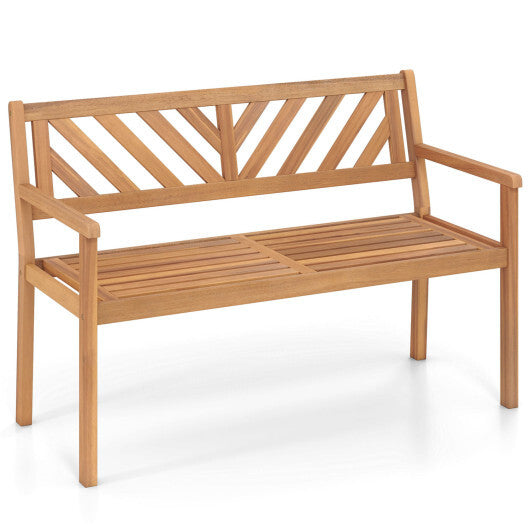 2-Person Patio Acacia Wood Garden Chair with Armrests and Backrest for Porch W2B