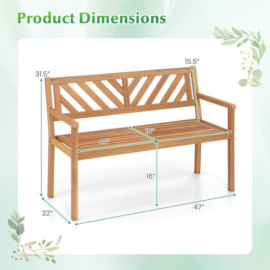 2-Person Patio Acacia Wood Garden Chair with Armrests and Backrest for Porch W2B