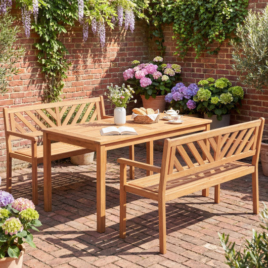 2-Person Patio Acacia Wood Garden Chair with Armrests and Backrest for Porch W2B