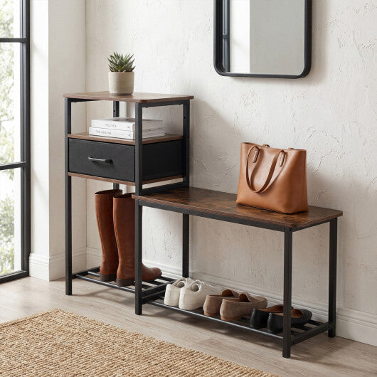 3-Tier Shoe Storage Rack Bench with Drawer and Metal Frame-Rustic Brown W2B