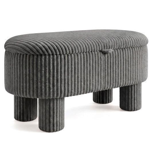 42 Inch Storage Ottoman Bench Corduroy Fabric Upholstered Foot Stool-Gray W2B