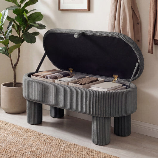 42 Inch Storage Ottoman Bench Corduroy Fabric Upholstered Foot Stool-Gray W2B