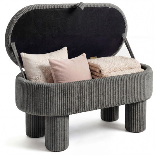 42 Inch Storage Ottoman Bench Corduroy Fabric Upholstered Foot Stool-Gray W2B