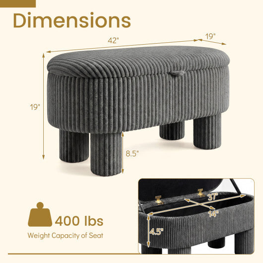 42 Inch Storage Ottoman Bench Corduroy Fabric Upholstered Foot Stool-Gray W2B