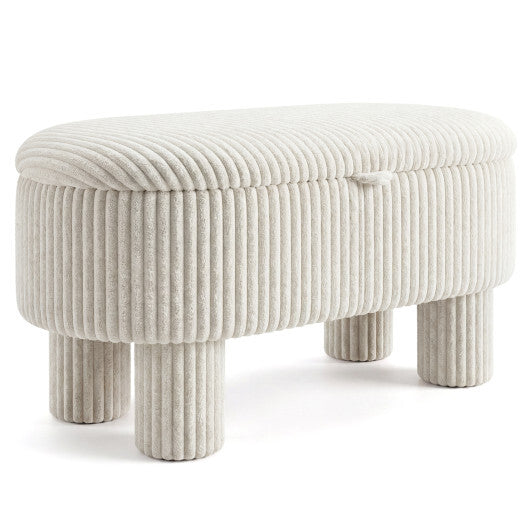 42 Inch Storage Ottoman Bench Corduroy Fabric Upholstered Foot Stool-Gray W2B