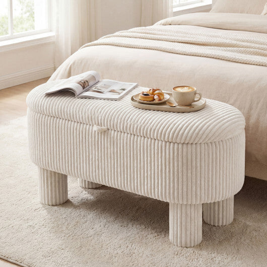 42 Inch Storage Ottoman Bench Corduroy Fabric Upholstered Foot Stool-Gray W2B